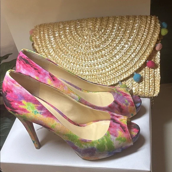 GUESS Vibrant Tie-Dye Peep Toe Heels - Picture 5 of 8